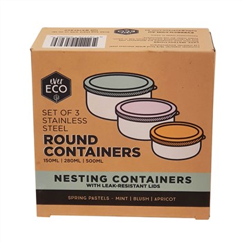 Ever Eco Set of 3 Nesting Stainless Steel Round Containers (Spring Pastel Colours)
