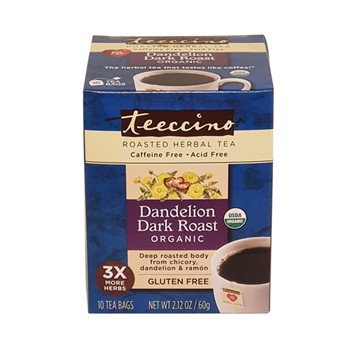 Teeccino Dandelion Dark Roast Caffeine Free Herbal Coffee 10 bags